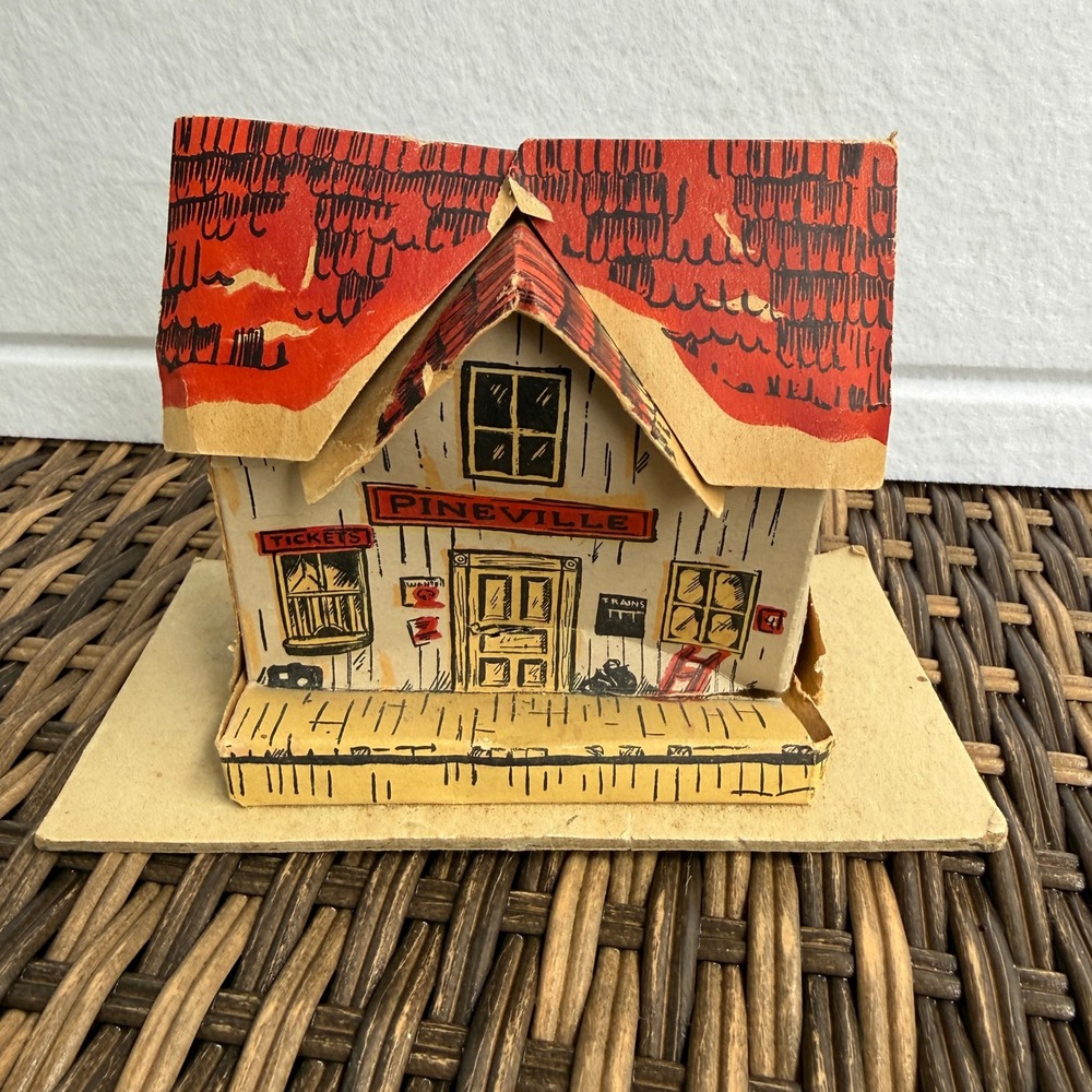 Vintage Putz Style Cardboard House Pineville Station Train Depot 6.5"